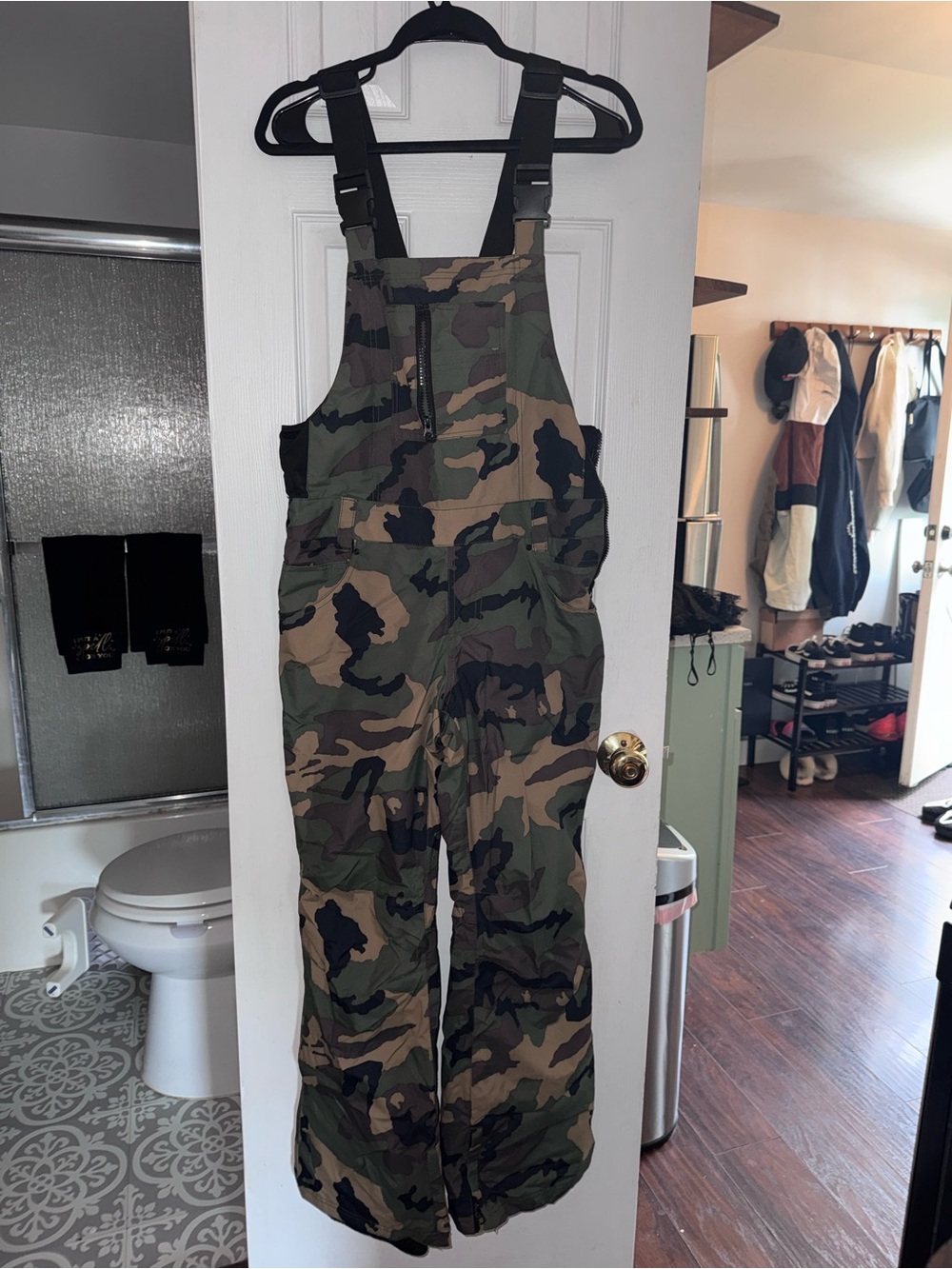 Aperture Women's Camo Bib Overalls in Green and Brown